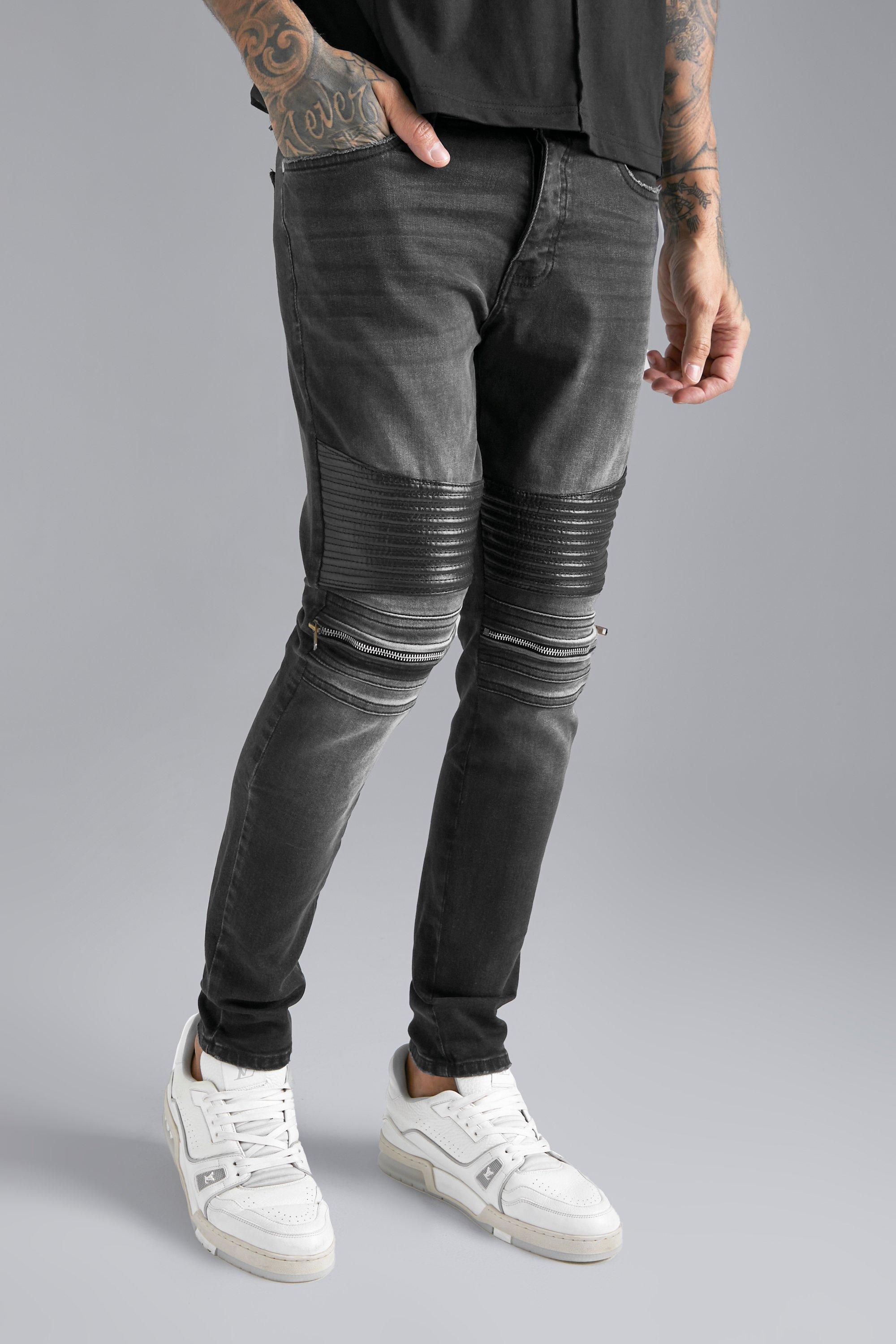 Grey skinny biker on sale jeans